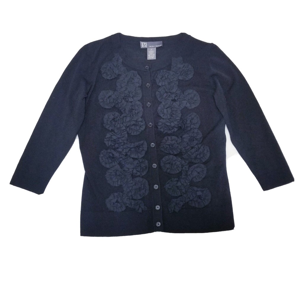 Chelsea & Theodore Black Silk Blend Cardigan Women Size XS